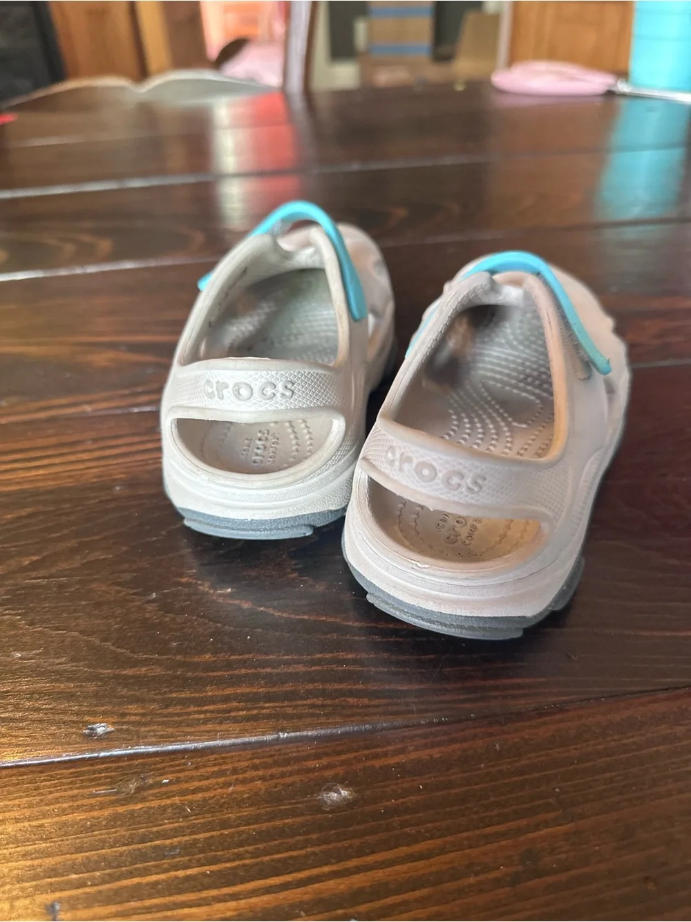CROCS Kids All Terrain Fisherman Sandals Grey with Teal Strap